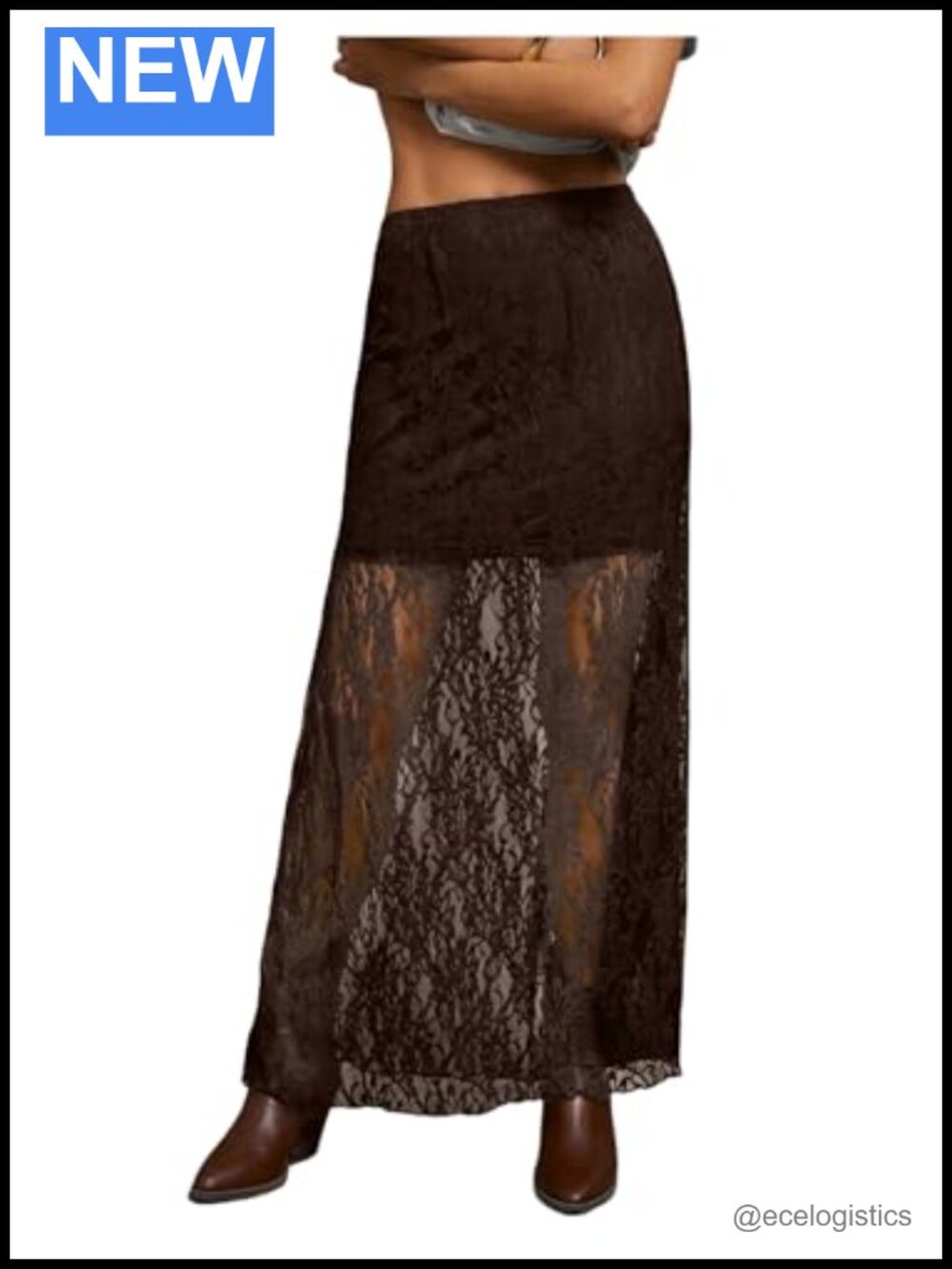 Sheer Mesh Bodycon Maxi Skirt Floral Lace Y2K